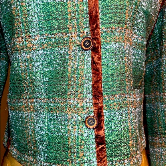 Harve Benard Green tweed jacket with brown velvet trim- size 6 - Picture 2 of 7